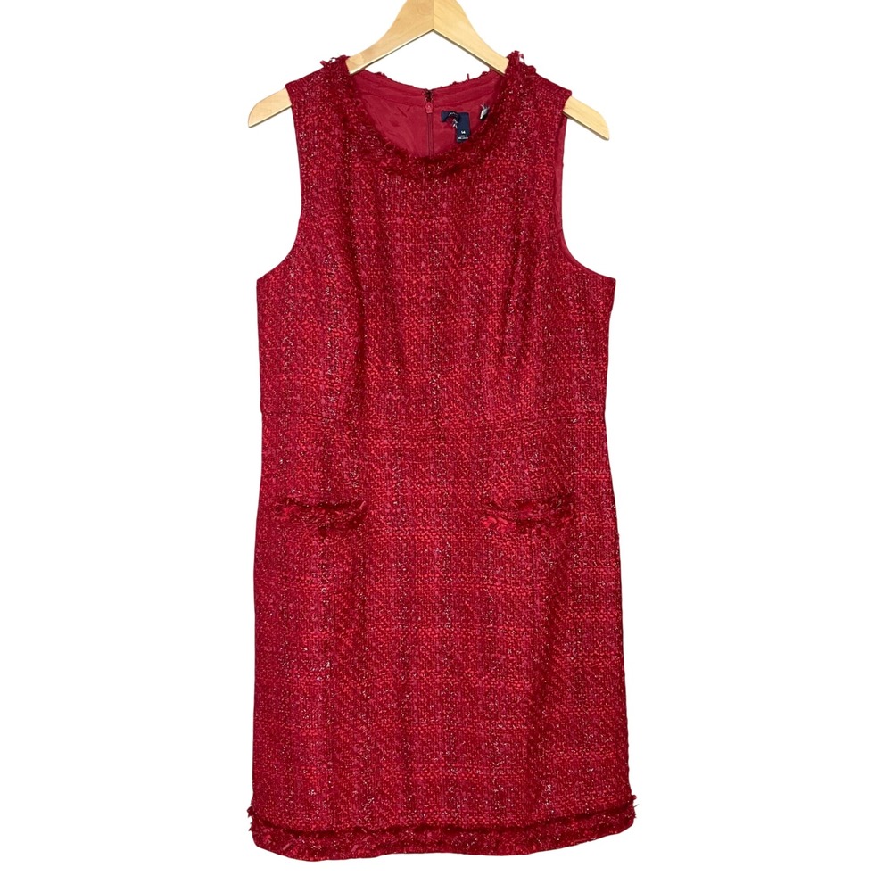 Lands' End Tweed Sheath Dress Red Sparkly NWT Sleeveless Women Size 14 Christmas